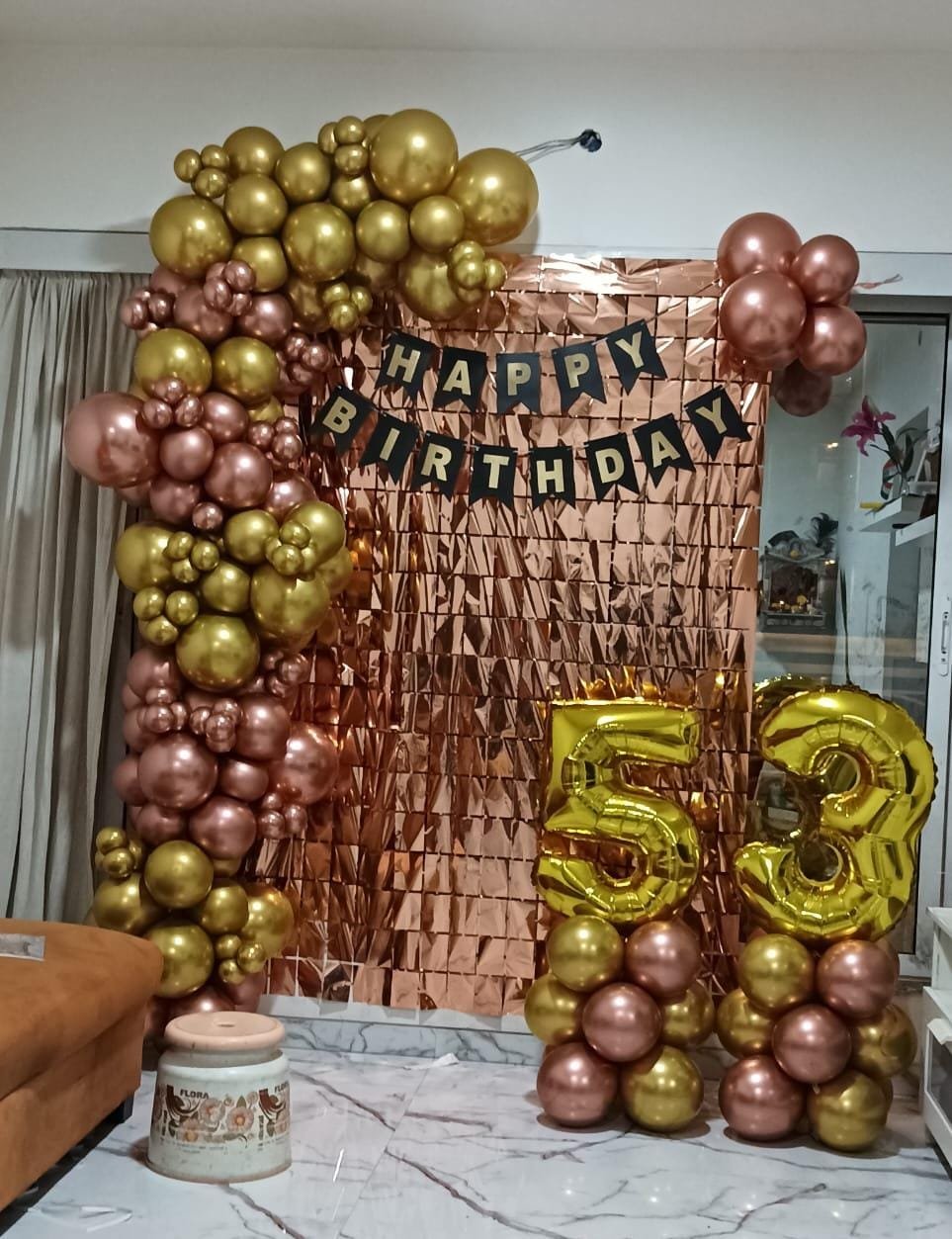 Rose gold birthday setup